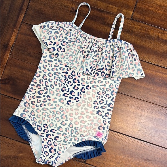 Colorful Leopard Print Ruffle Swimsuit - Picture 1 of 4